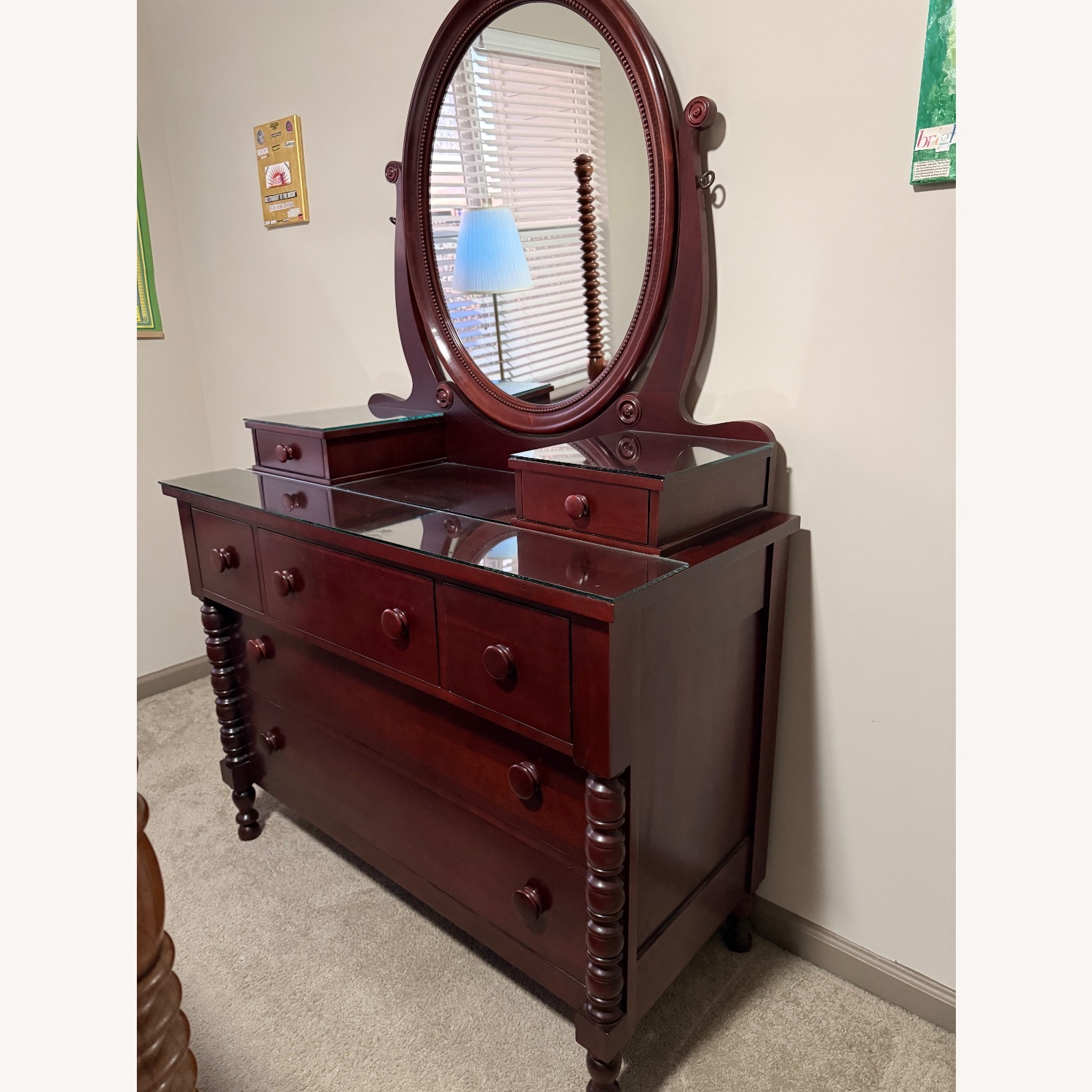 Davis Cabinet Co. Cherry Empire Dresser & Mirror - image-1