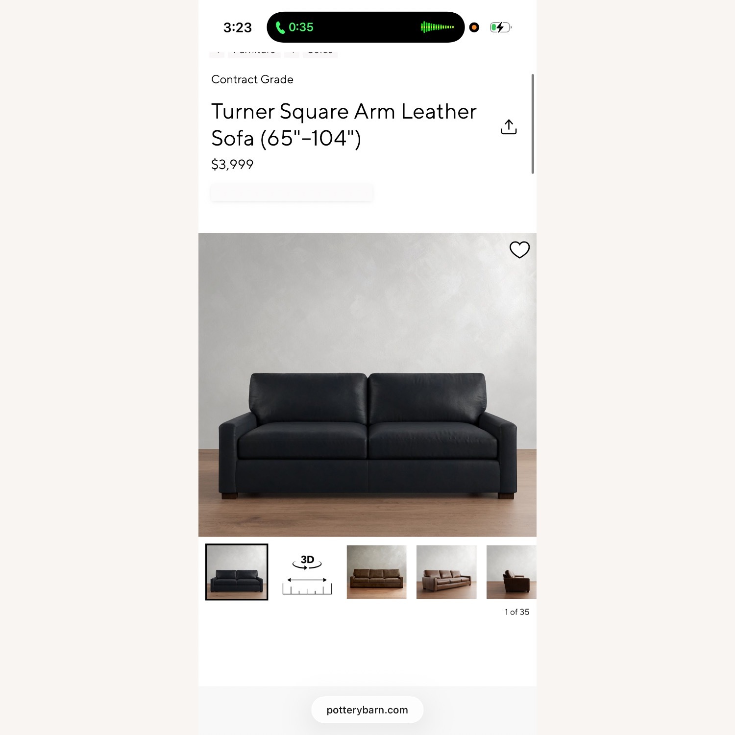 Pottery Barn Turner Leather Sofa - image-3