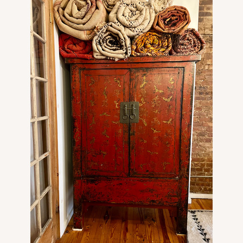 Used Vintage/Antique Red Chinoiserie Armoire for sale on AptDeco