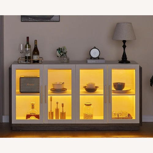 Used Wooden Buffet with Glass Doors & LED Lights for sale on AptDeco