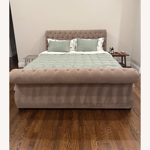 Used Jordan’s Custom Upholstered King Sleigh Bed for sale on AptDeco
