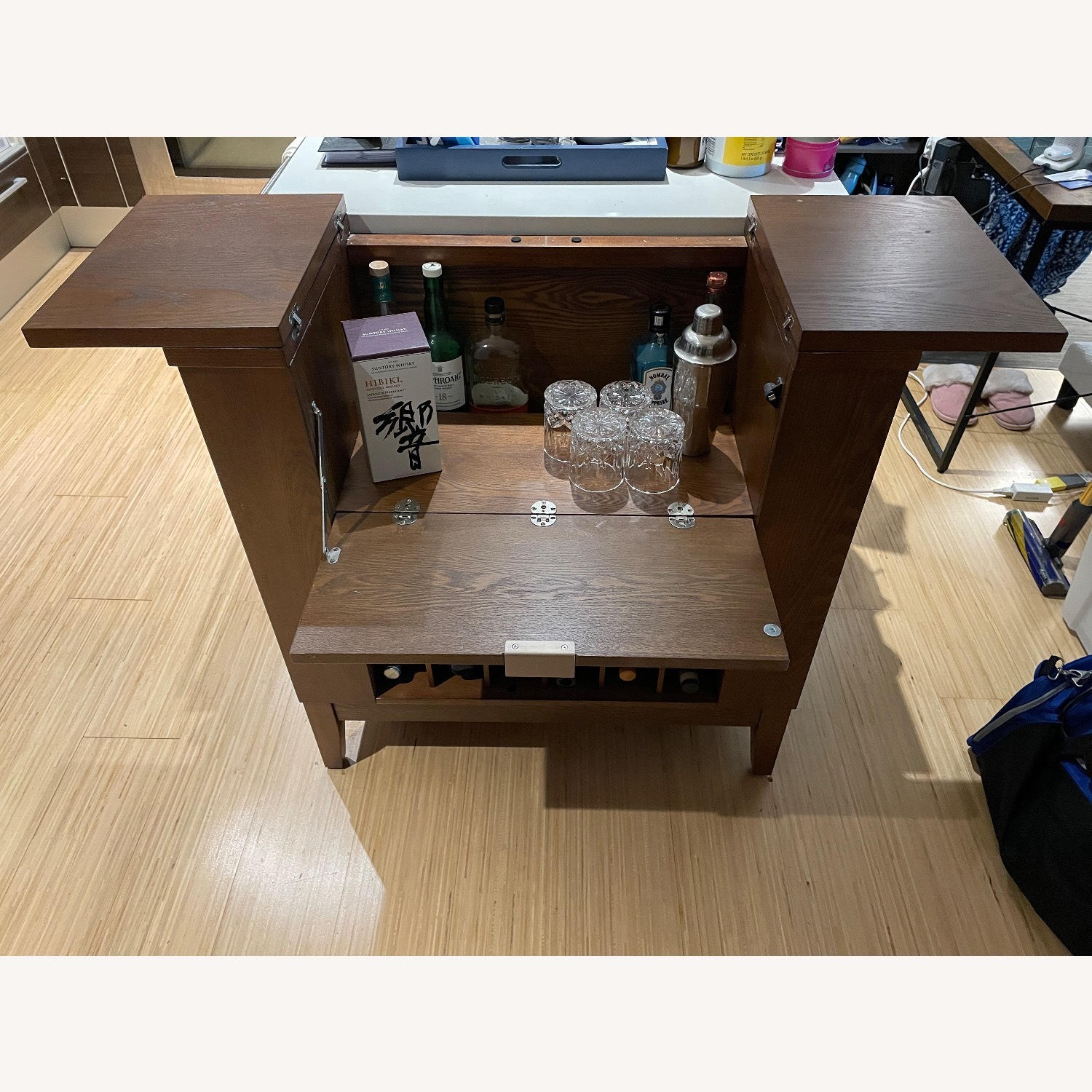 Crate & Barrel Dark Brown Parker Spirits Bourbon Cabinet - image-1