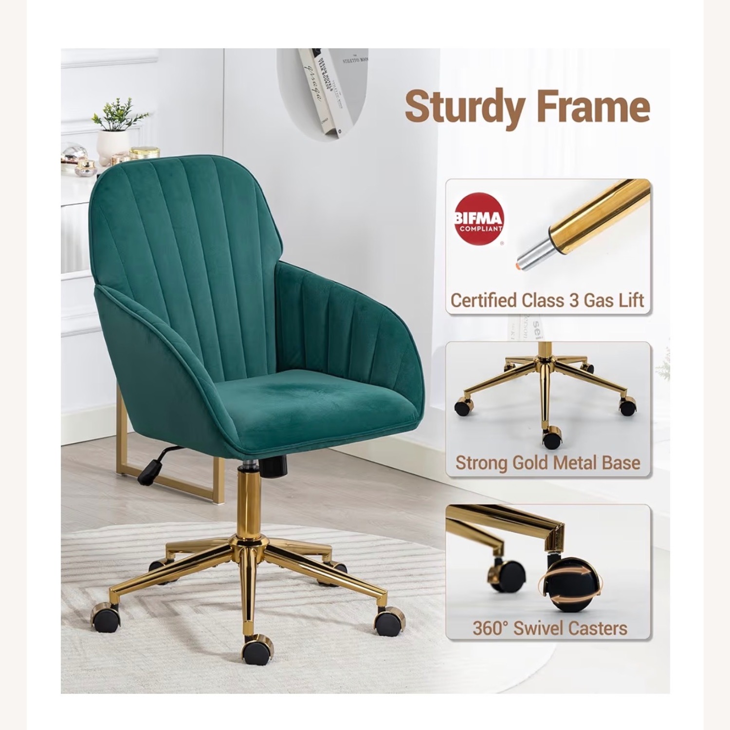 Green Velvet Office Chair - image-6