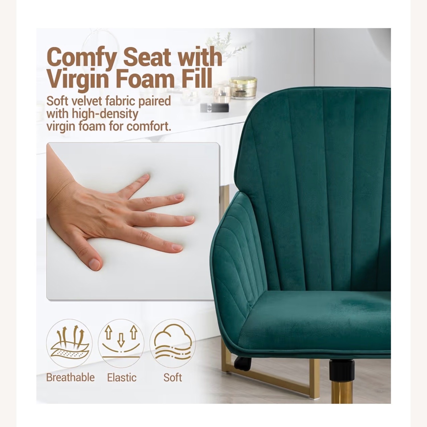 Green Velvet Office Chair - image-4