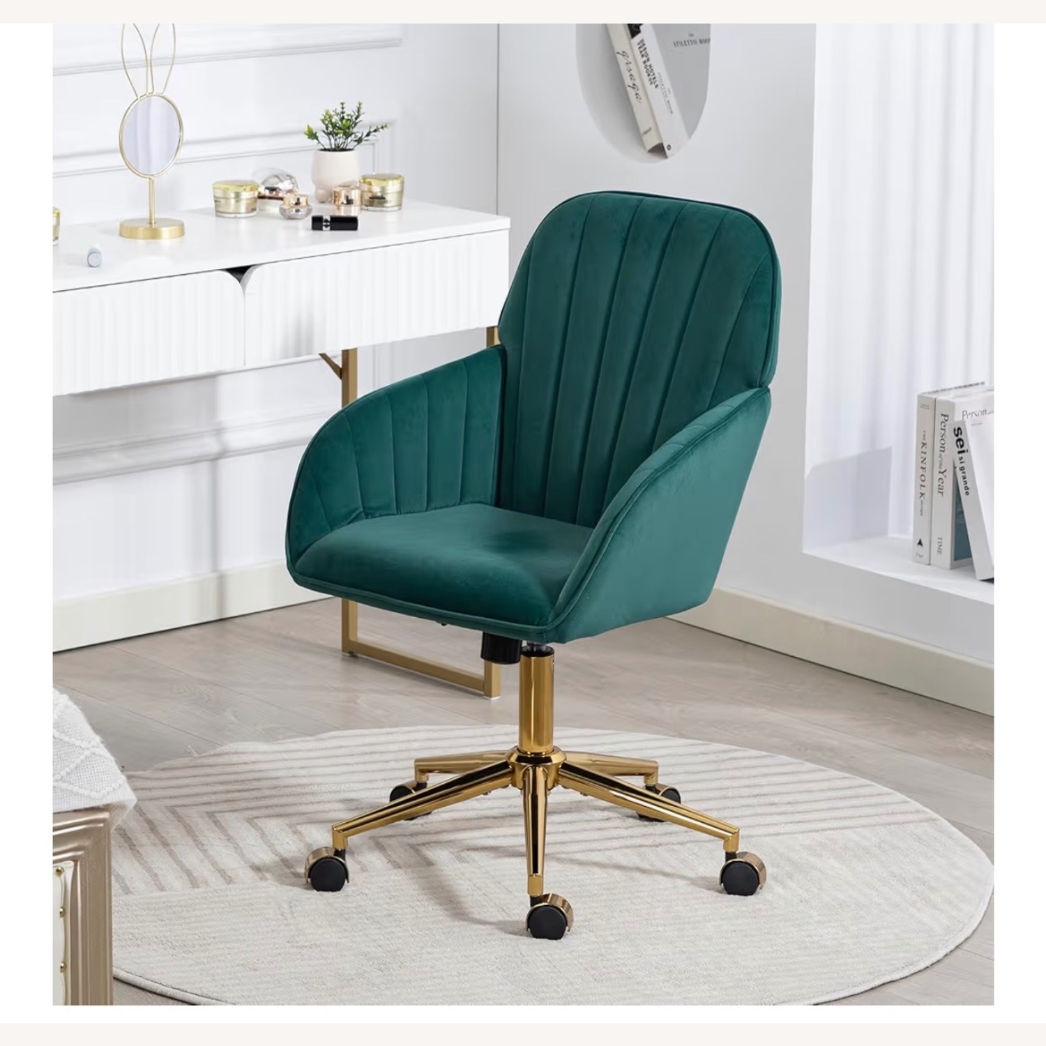 Green Velvet Office Chair - image-1