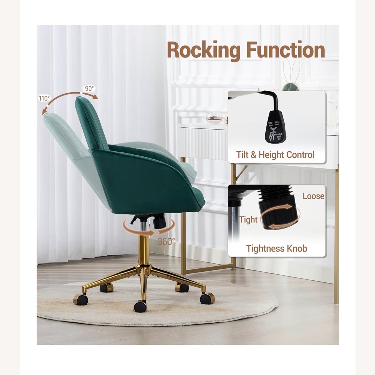 Green Velvet Office Chair - image-5