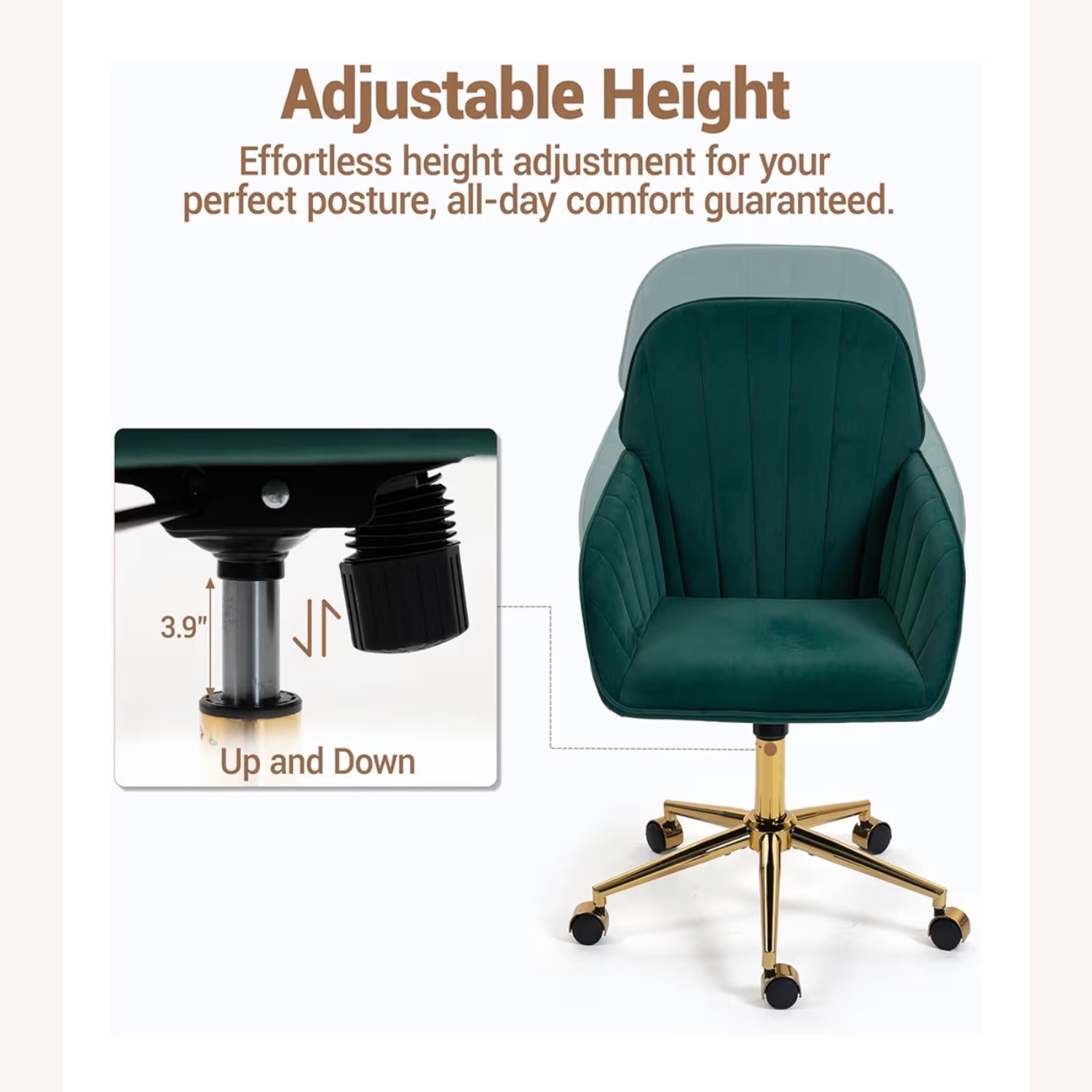 Green Velvet Office Chair - image-7