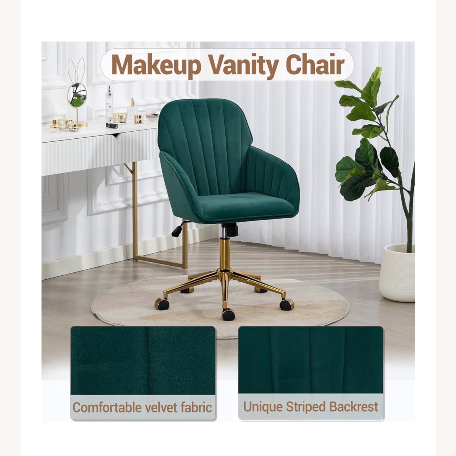 Green Velvet Office Chair - image-3