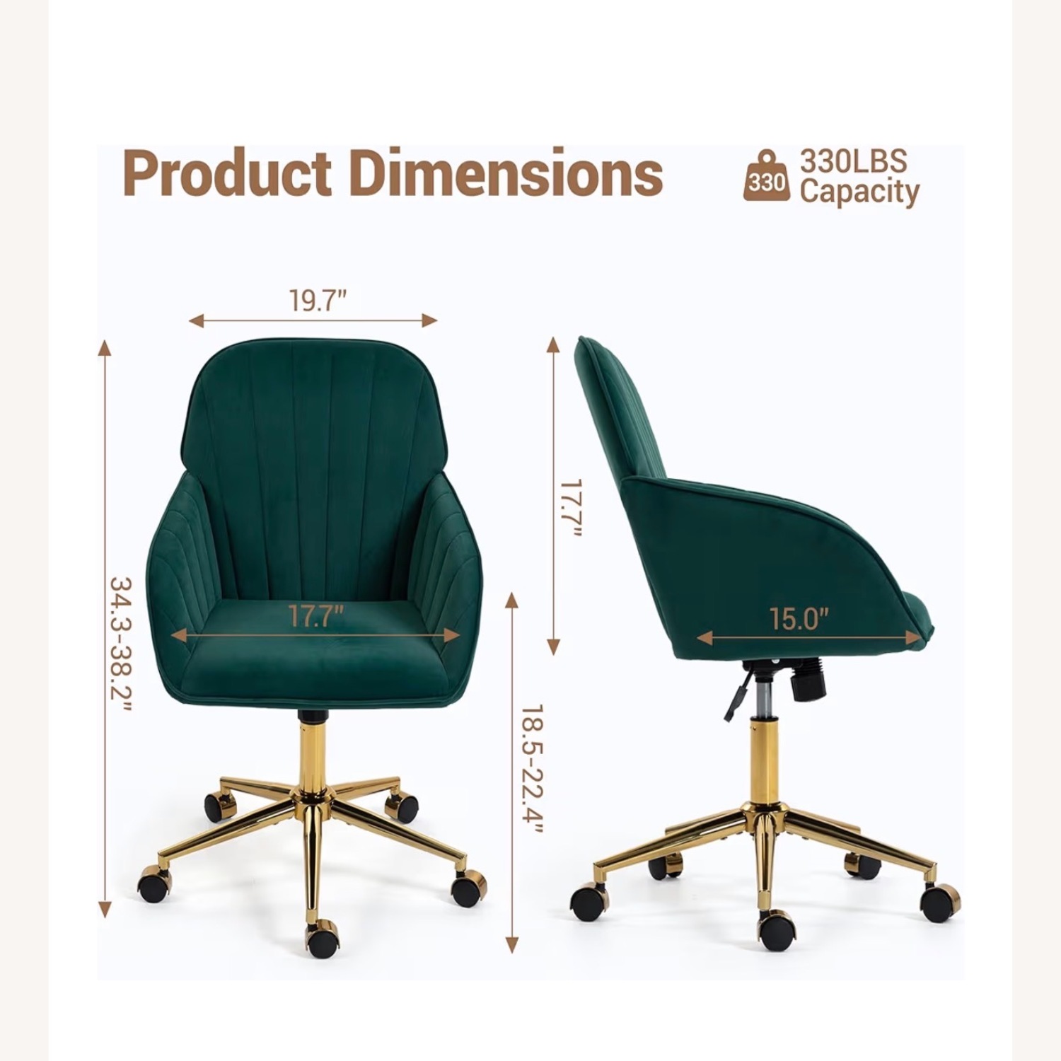Green Velvet Office Chair - image-2