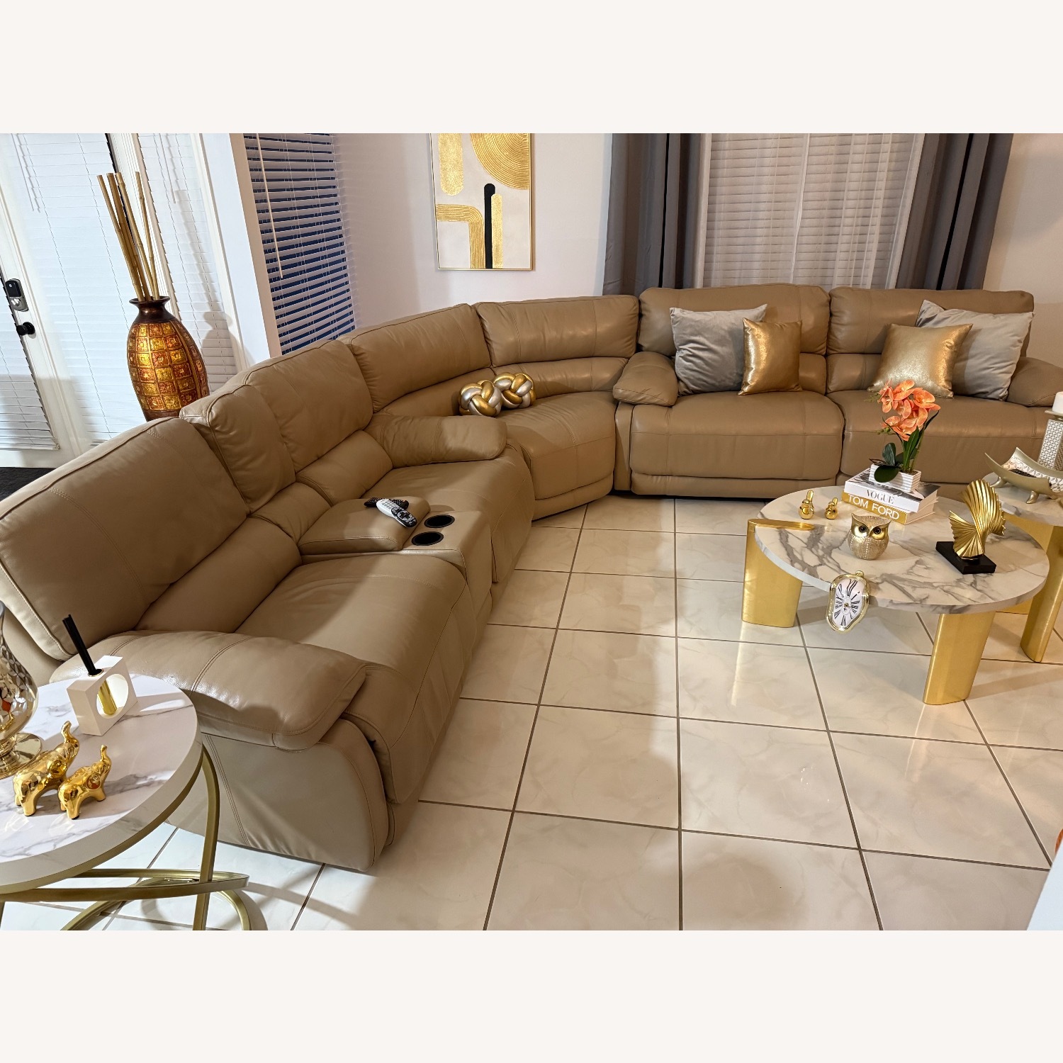 Natural Leather 3+ Piece Sectional - image-2