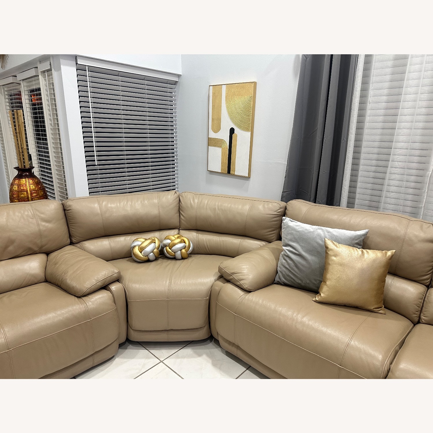 Natural Leather 3+ Piece Sectional - image-3