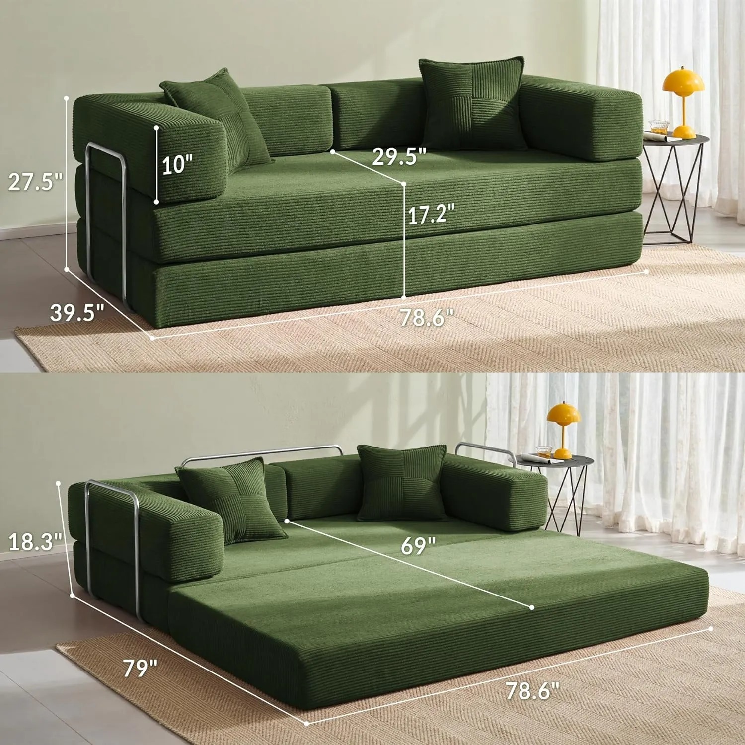 Yinix Green Sleeper Sofa - image-1