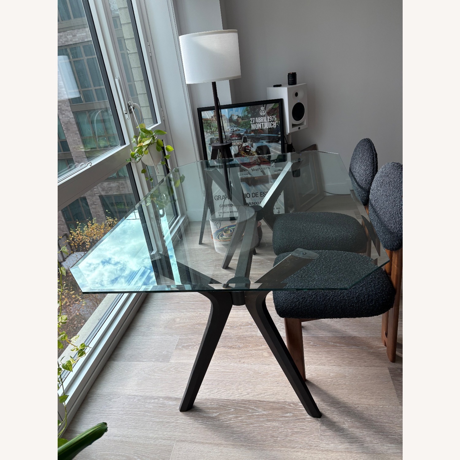 Modern Glass Dining Table Solid Wood Base - image-2