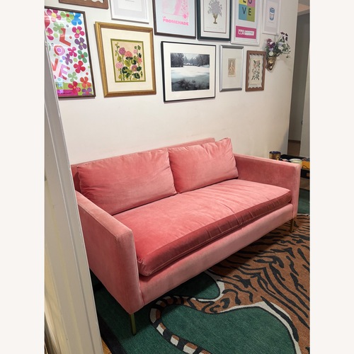 Used ABC Carpet and Home Pink Velvet Loveseat for sale on AptDeco