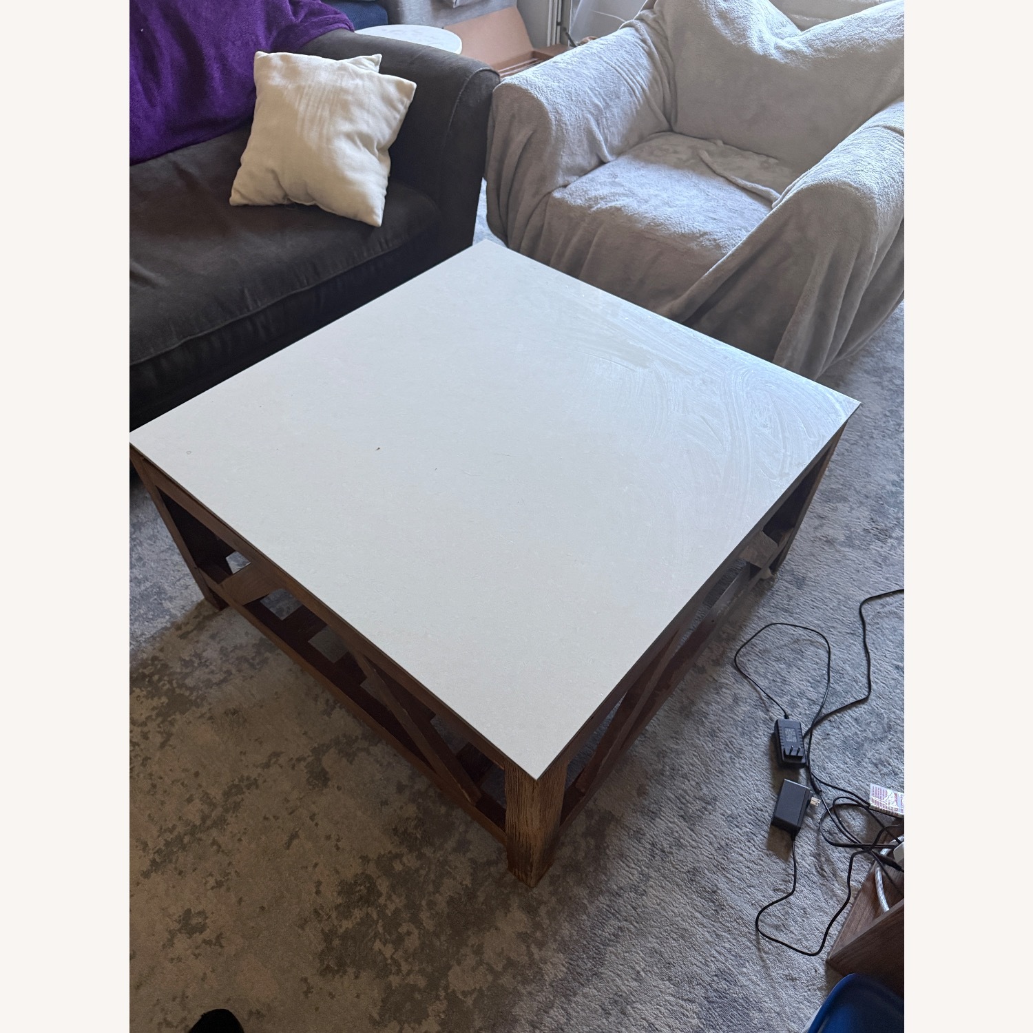 Square Marble Table With Wood Base - image-1