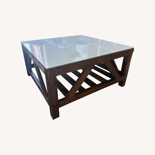 Used Square Marble Table With Wood Base for sale on AptDeco