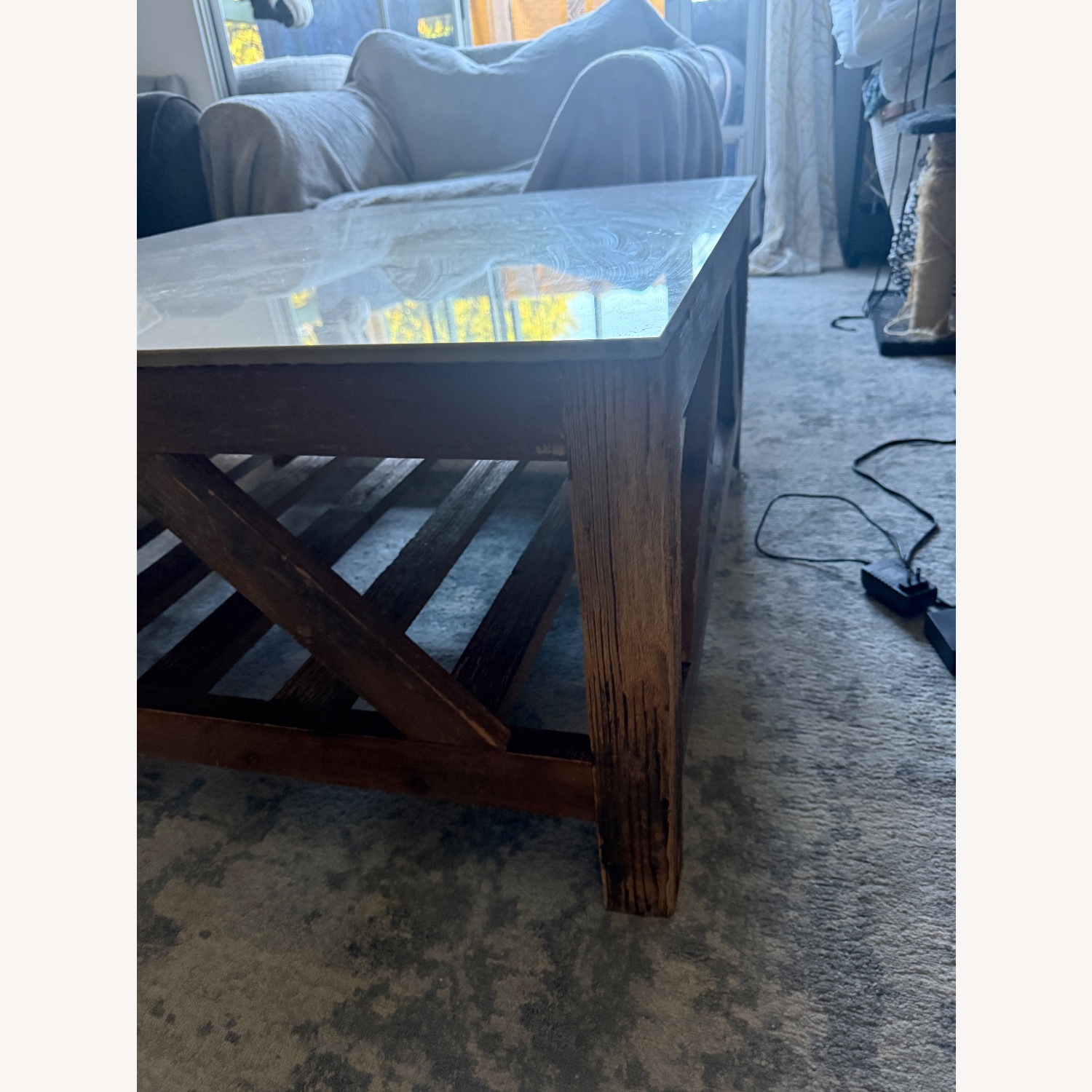 Square Marble Table With Wood Base - image-2