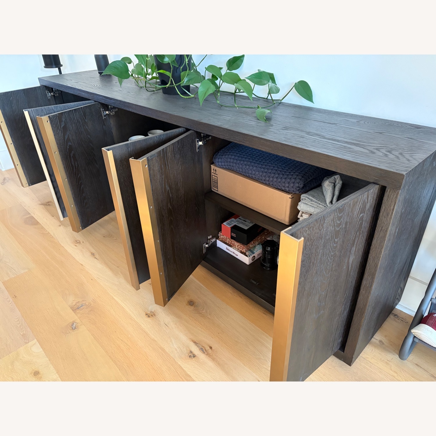 Restoration Hardware Bezier Dark Brown Brass Sideboard - image-3