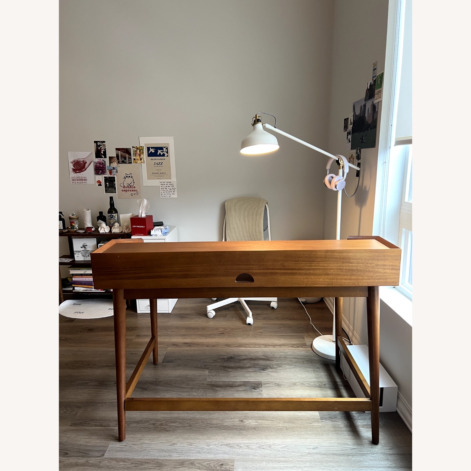 West Elm Mid Century Dark Brown Wood Desk - image-1