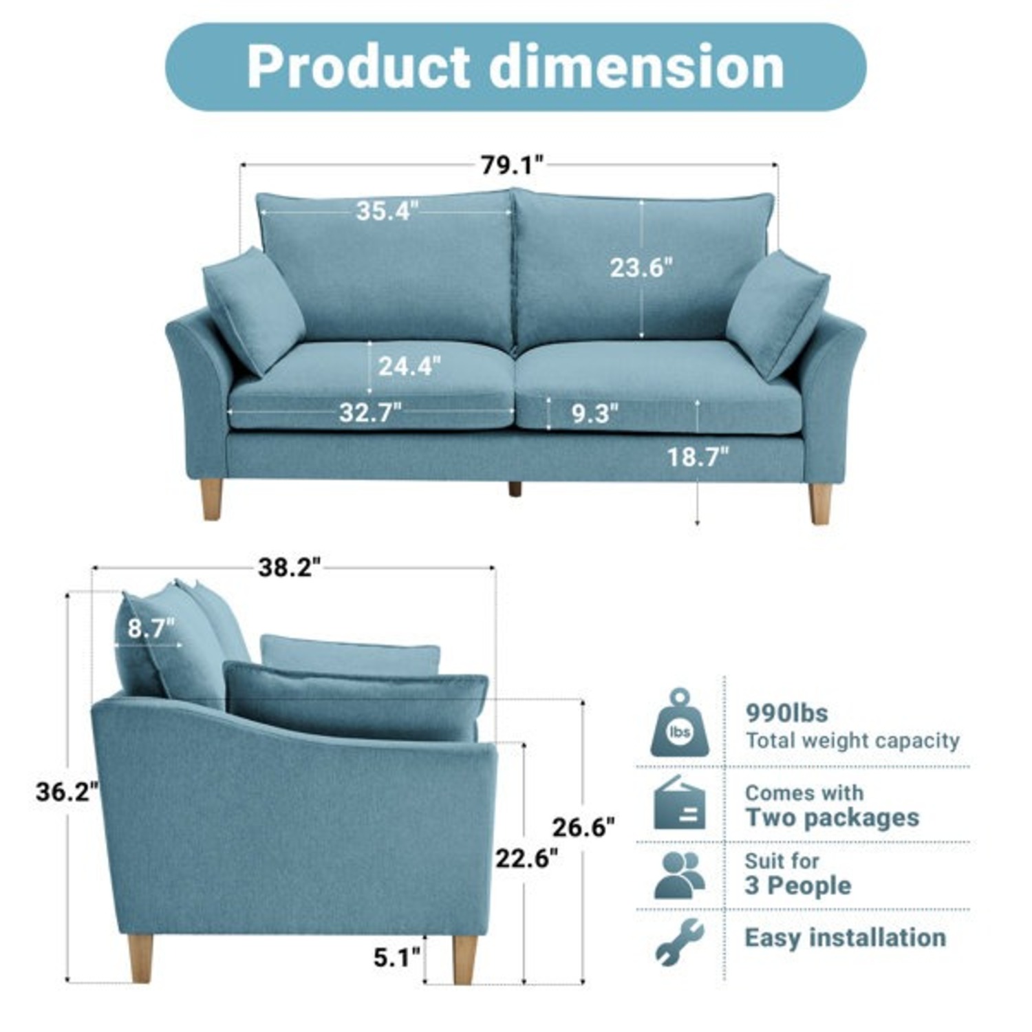 Wayfair 79'' Wide Modern Upholstered Deep Seat Sofa - image-1
