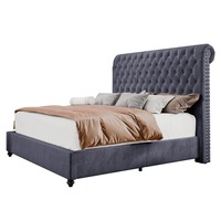 Silver Gray Velvet Upholstered King Bed