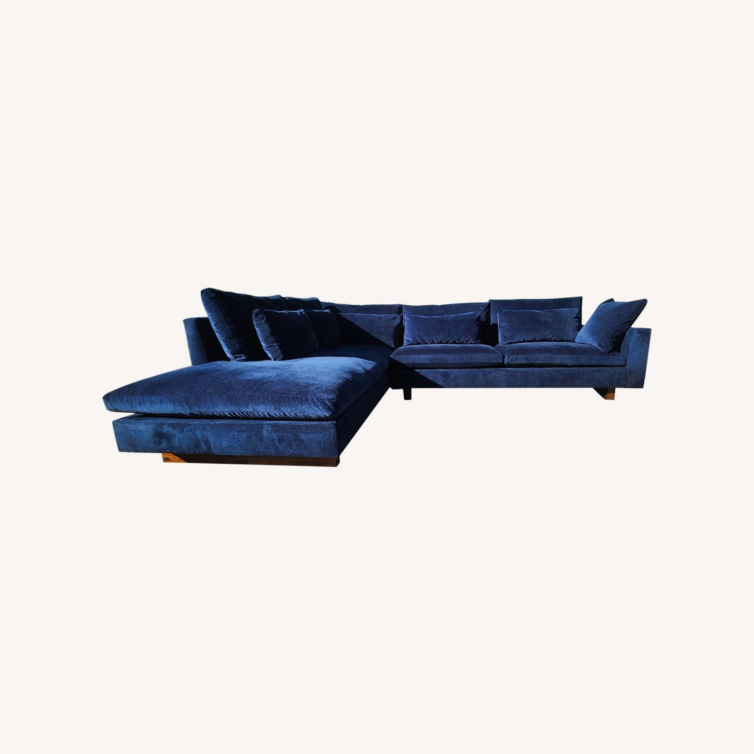 West Elm Harmony Blue Velvet 2 Piece Sectional - image-0