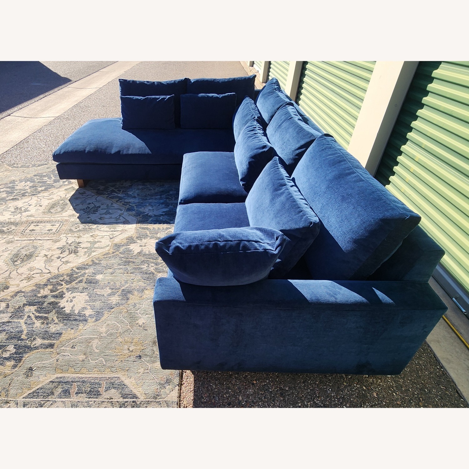 West Elm Harmony Blue Velvet 2 Piece Sectional - image-3