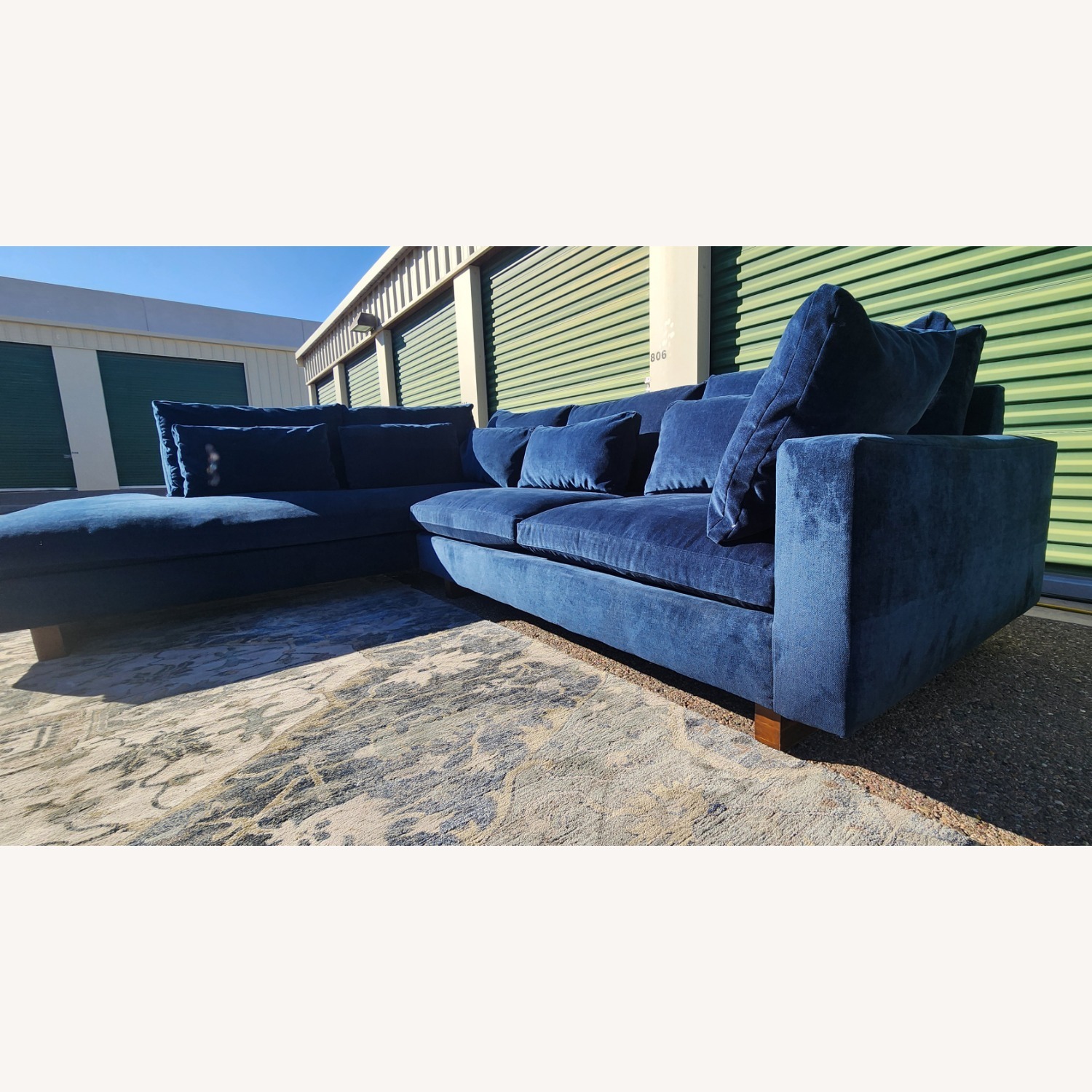 West Elm Harmony Blue Velvet 2 Piece Sectional - image-7