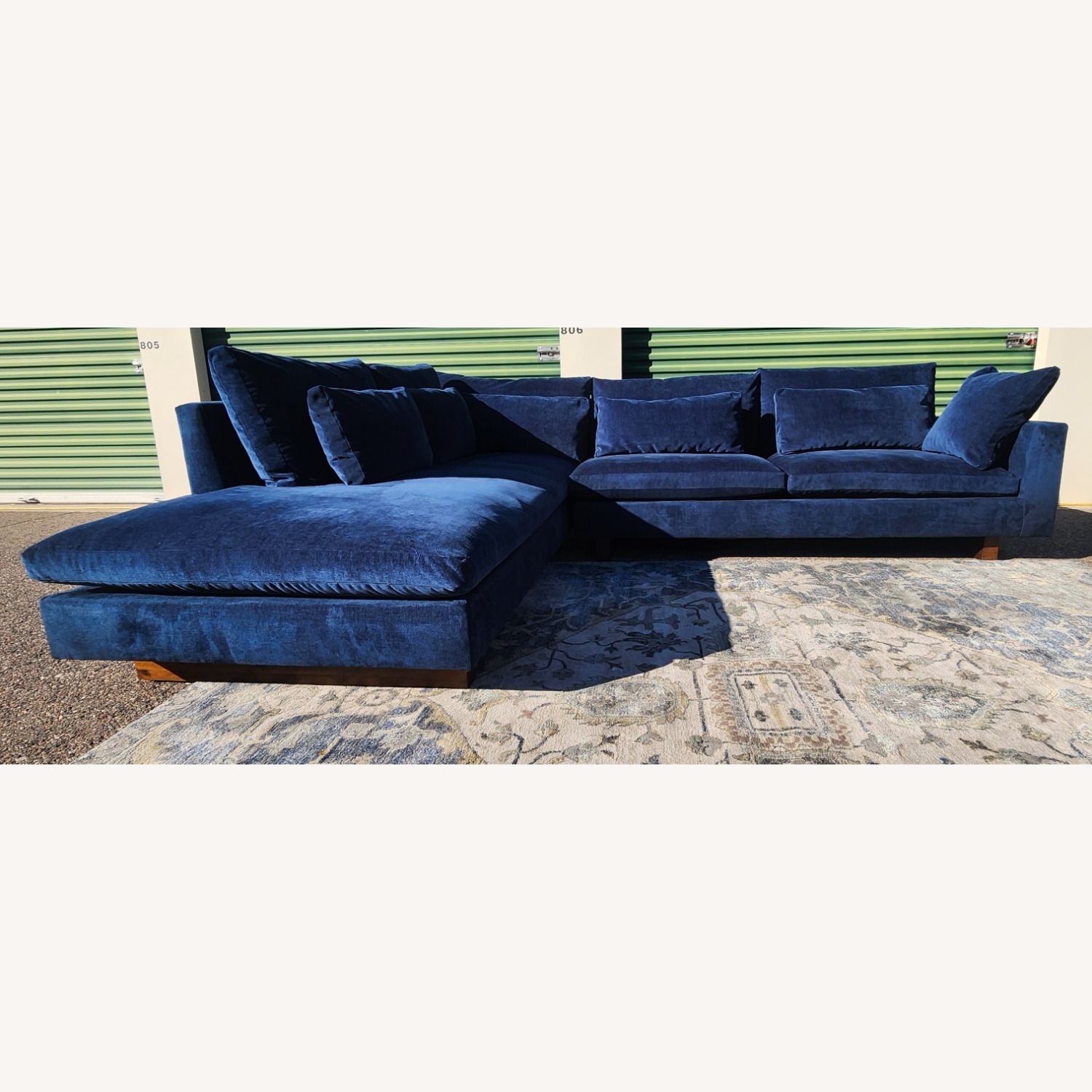 West Elm Harmony Blue Velvet 2 Piece Sectional - image-1