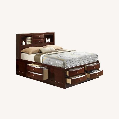 Used CrownMark Furniture Dark Brown Wood Queen Bed for sale on AptDeco