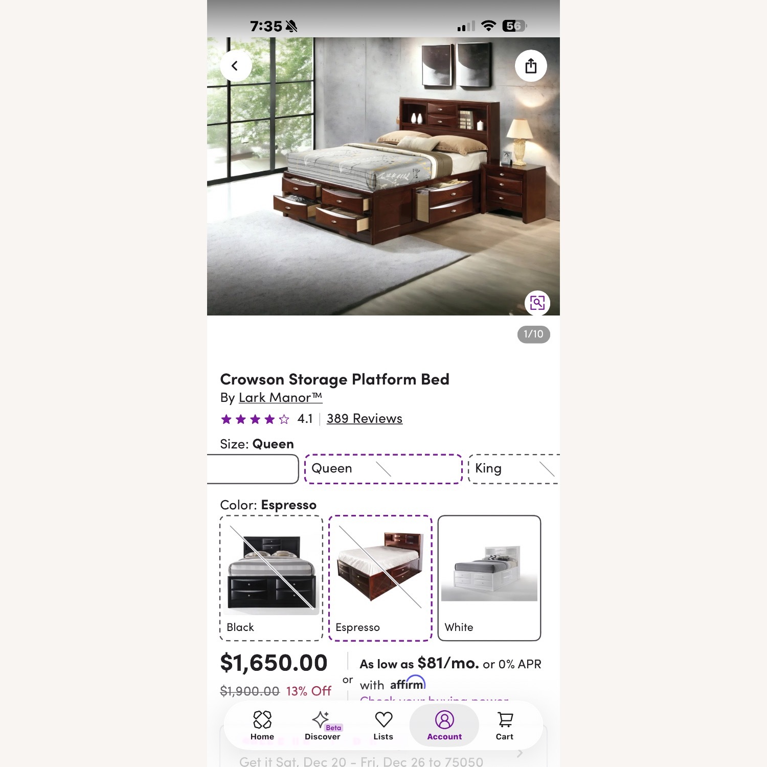 CrownMark Furniture Dark Brown Wood Queen Bed - image-4