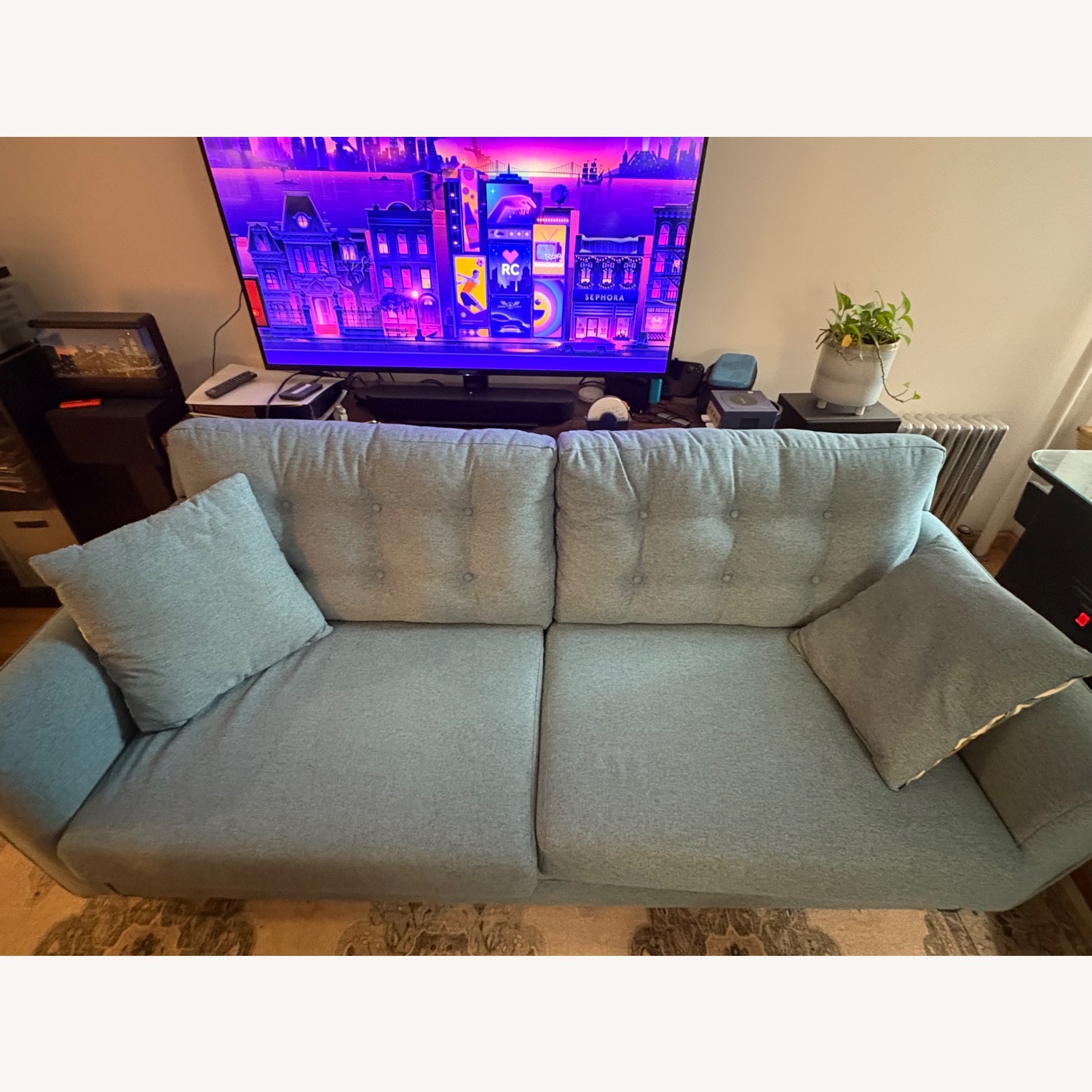 Raymour & Flanigan Wexler Blue Fabric 2 Seater Sofa - image-1
