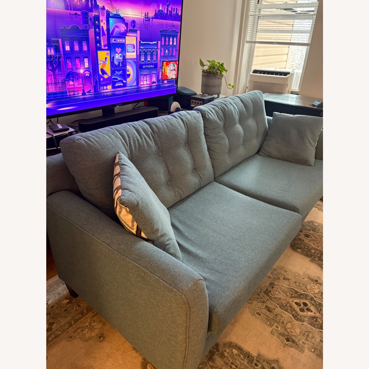 Raymour & Flanigan Wexler Blue Fabric 2 Seater Sofa - image-4