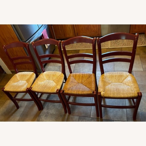Used Pottery Barn Isabella Red Wood Dining Chairs for sale on AptDeco