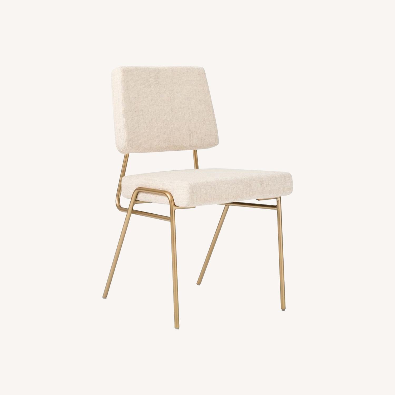 West Elm Wire Frame Light Gray Fabric Dining Chairs - image-0
