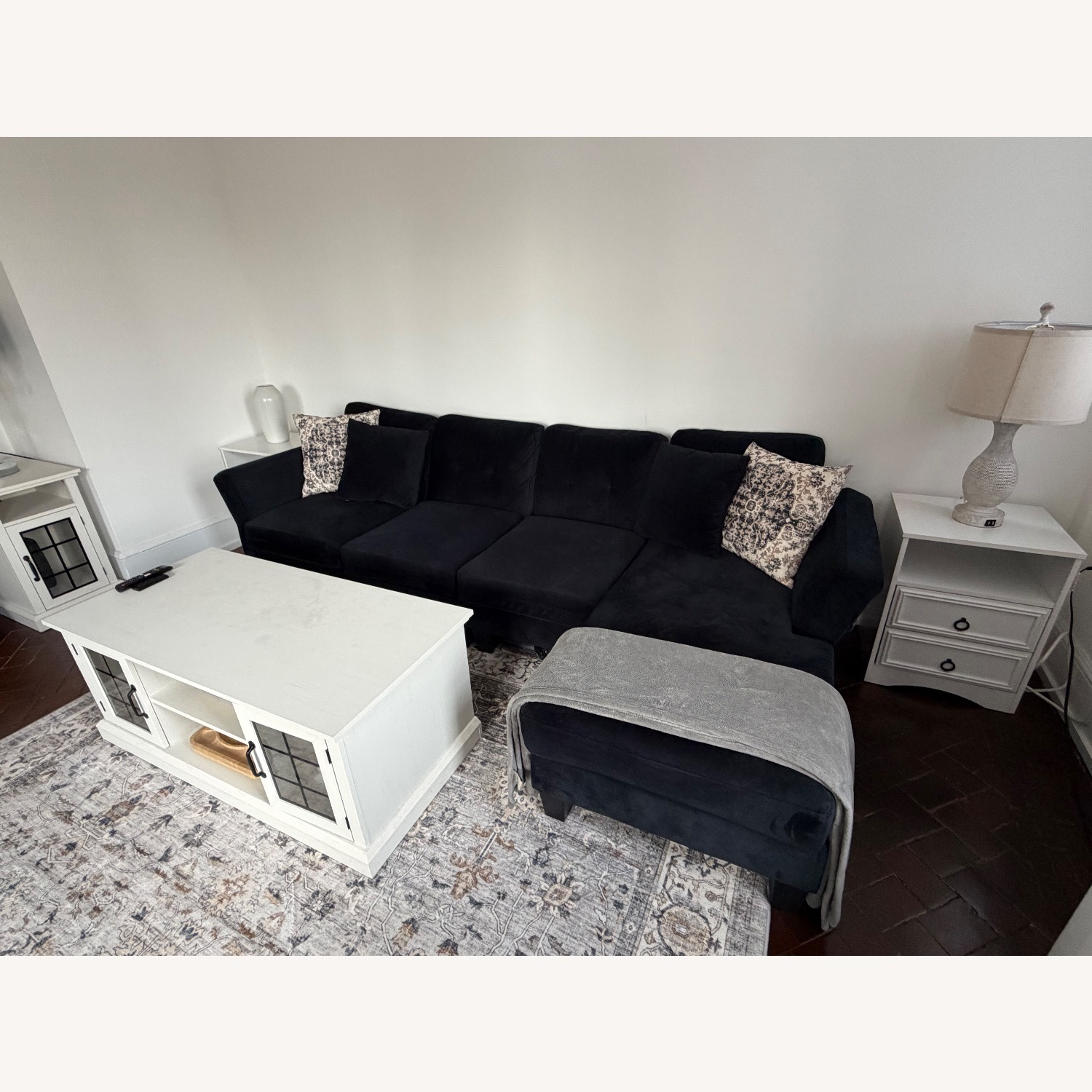 Black Velvet Convertible Sectional 4 Seat Sofa - image-2