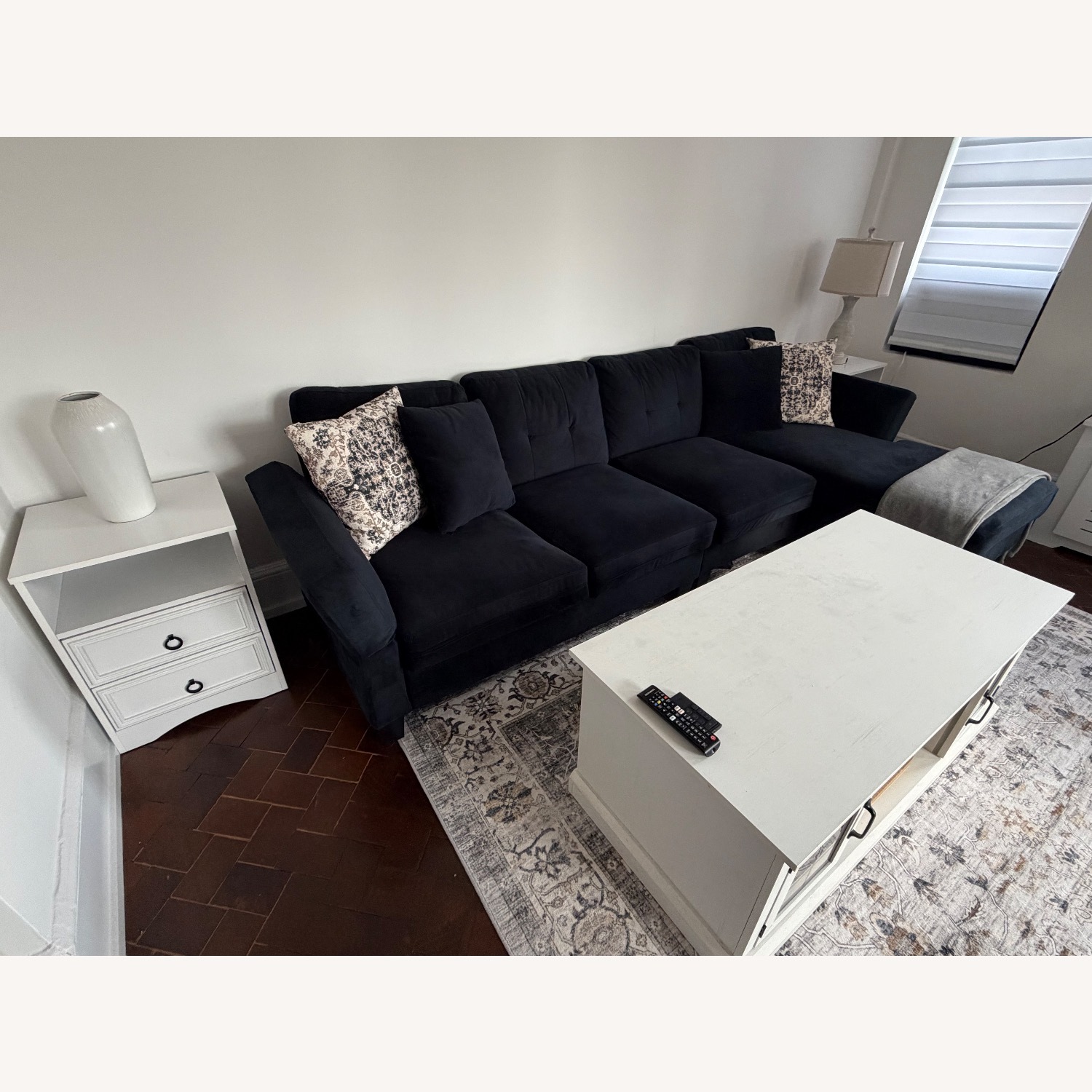 Black Velvet Convertible Sectional 4 Seat Sofa - image-3