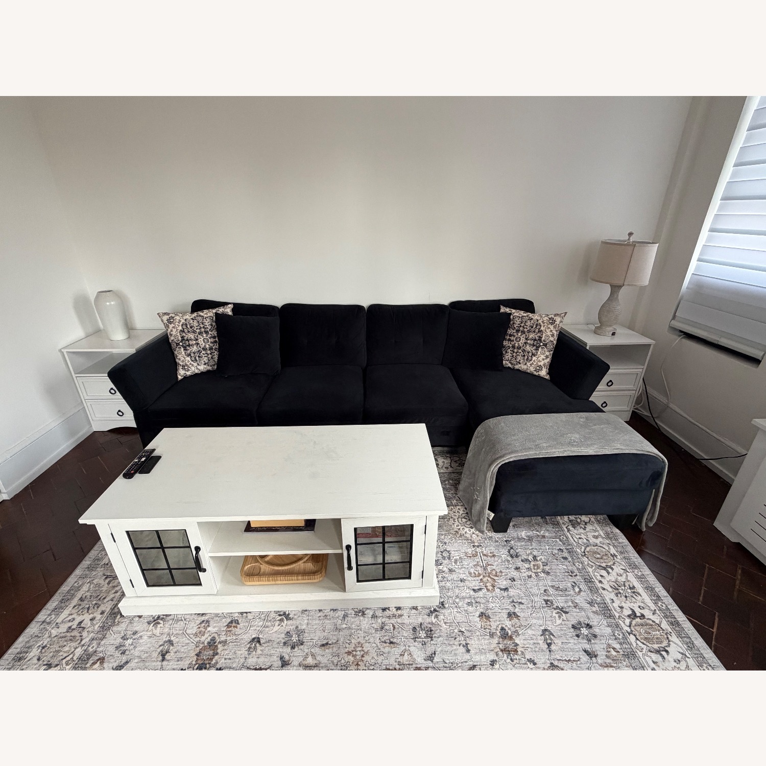 Black Velvet Convertible Sectional 4 Seat Sofa - image-1