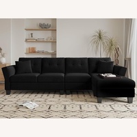 Black Velvet Convertible Sectional 4 Seat Sofa