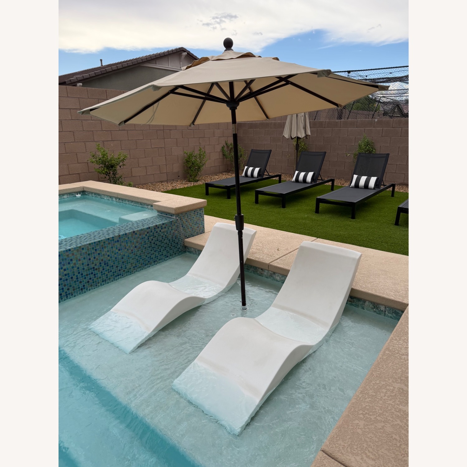 In-Pool Chaise Lounge Chairs, Set of 2, White - image-4