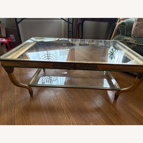 Used Taylor Made Custom Glass Top Coffee Table for sale on AptDeco