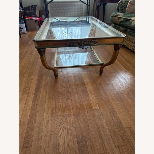 Used Taylor Made Custom Glass Top Coffee Table for sale on AptDeco