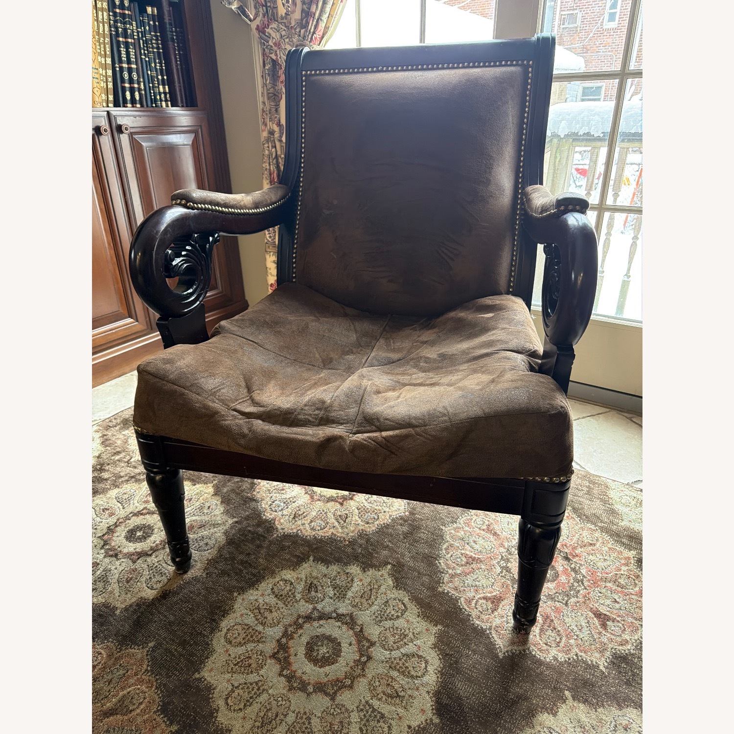 Raymour & Flanigan Dark Brown Wood Armchair - image-0