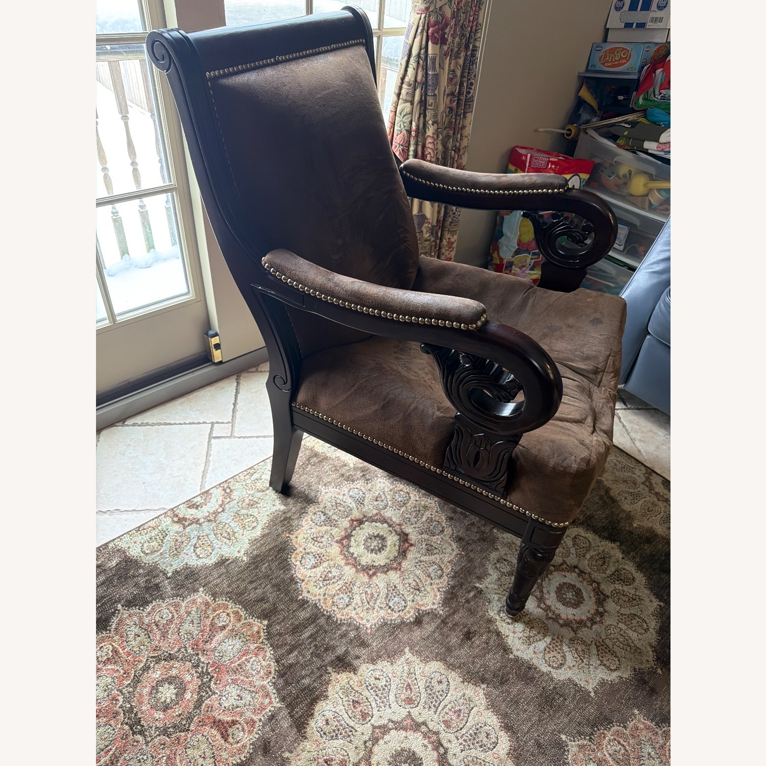 Raymour & Flanigan Dark Brown Wood Armchair - image-1