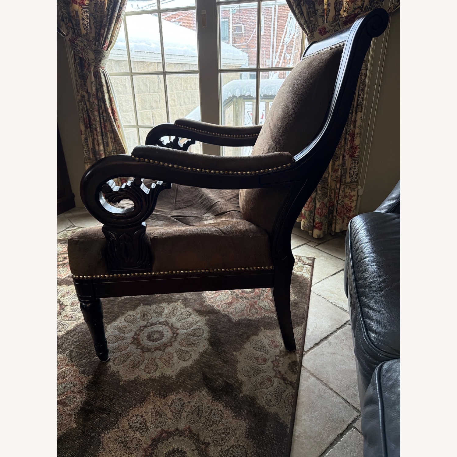 Raymour & Flanigan Dark Brown Wood Armchair - image-2