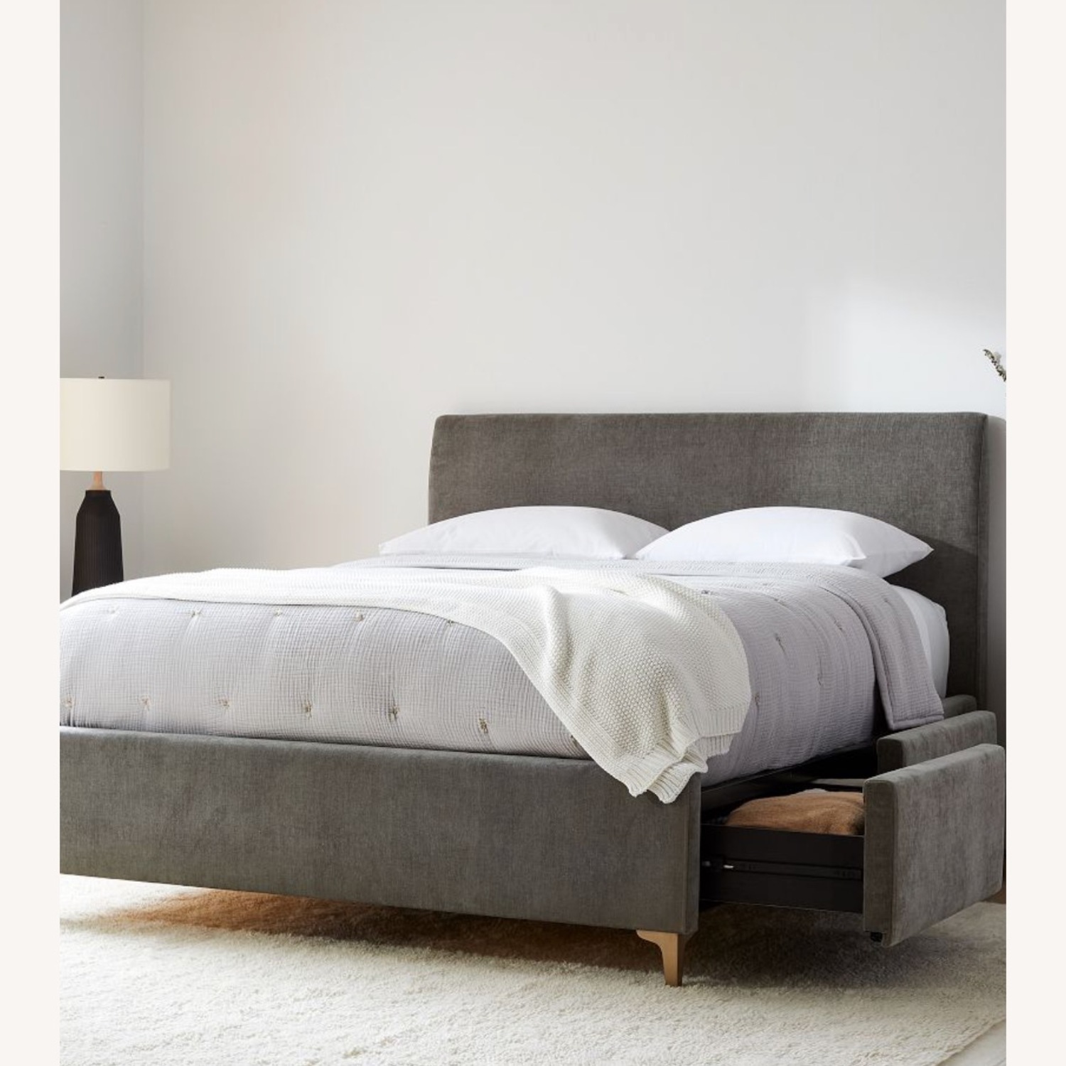 West Elm Andes Dark Gray Velvet Queen Bed - image-1