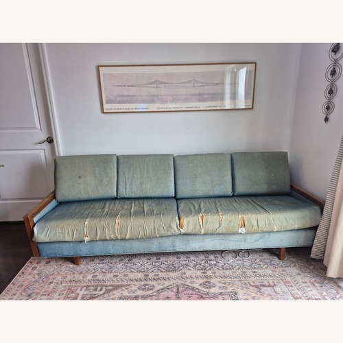 Used Vintage/Antique Finds Blue Wood 3+ Seater Sofa for sale on AptDeco