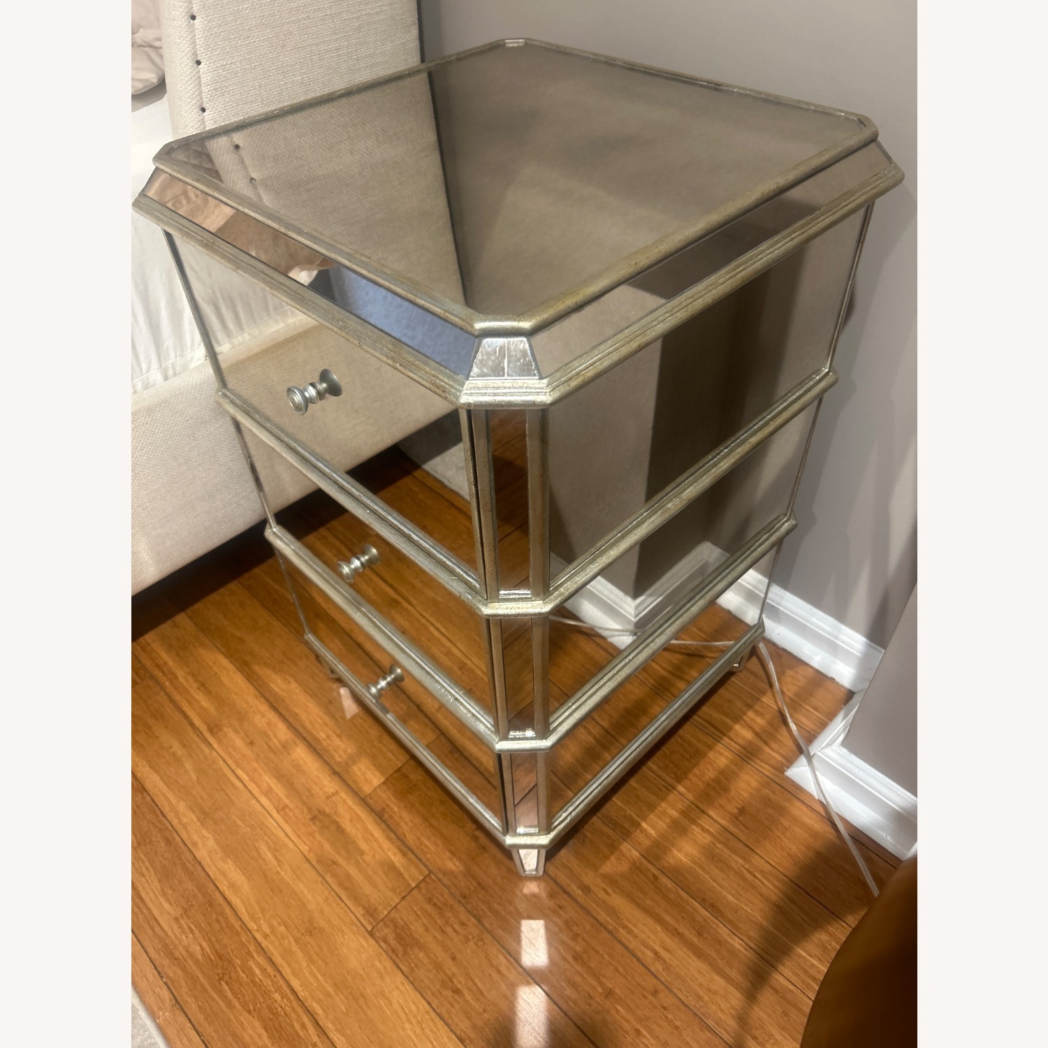 Drexel Light Gray Glass Nightstand - image-1