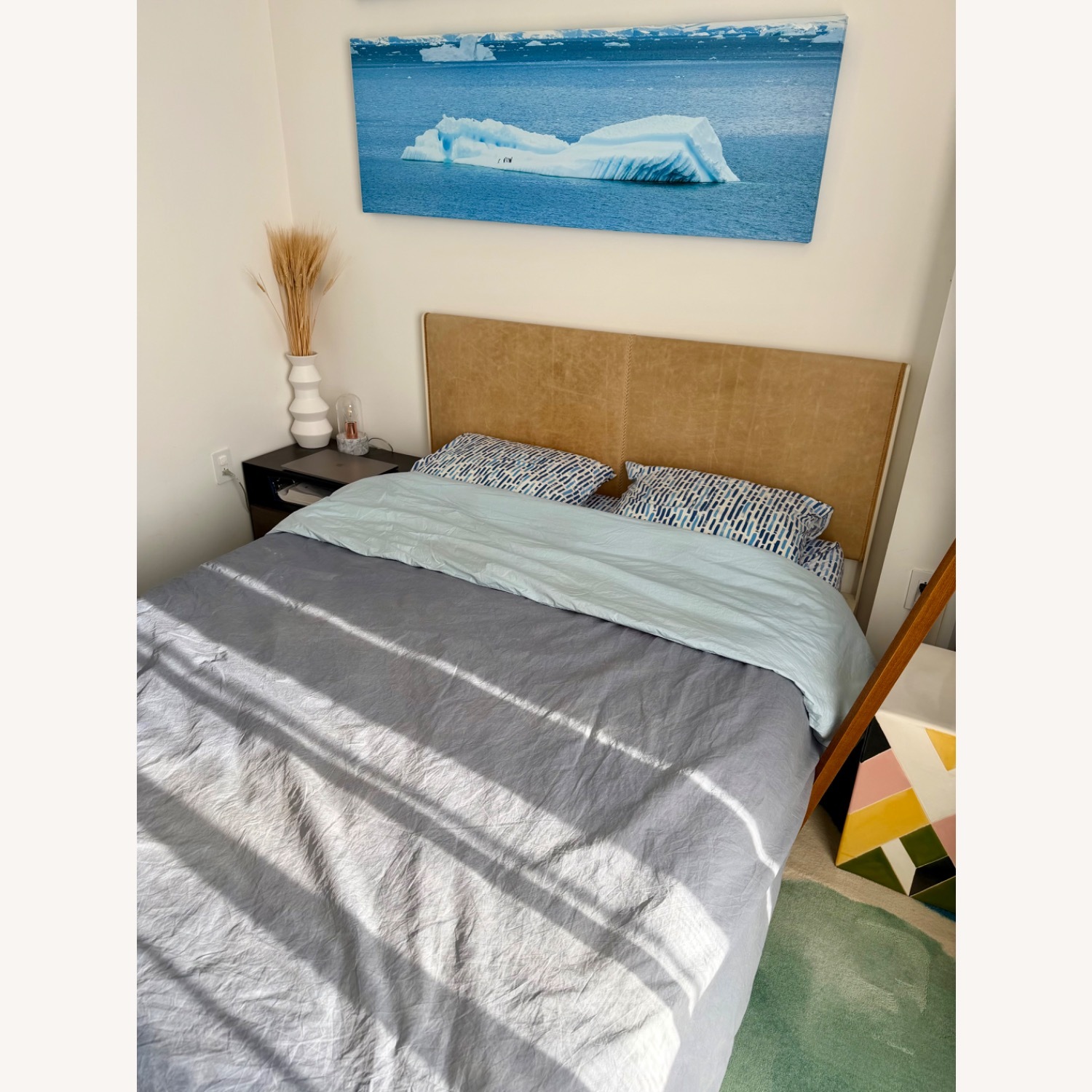 Blu Dot Ivory Camel Leather Queen Bed - image-3