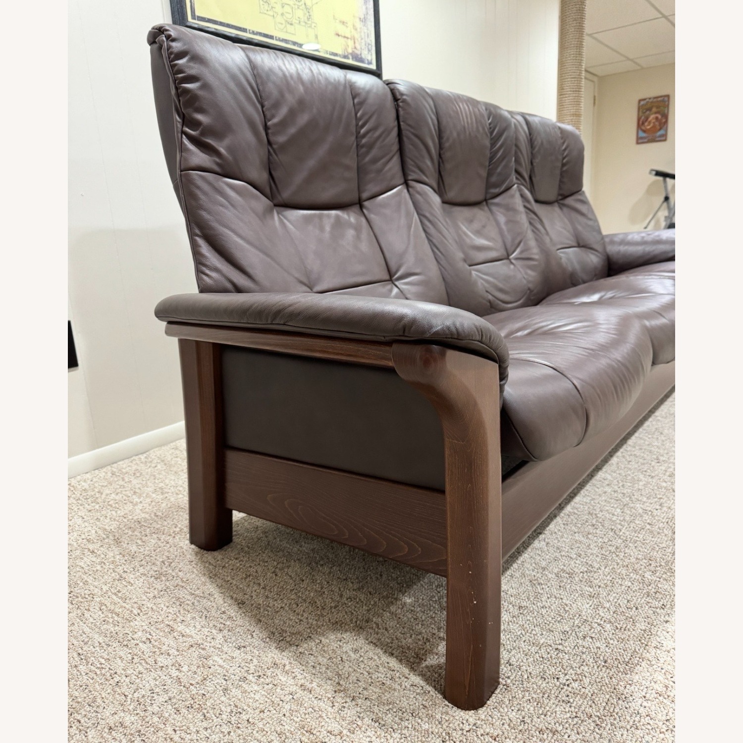Ekornes Dark Brown Leather 3+ Seater Sofa - image-1